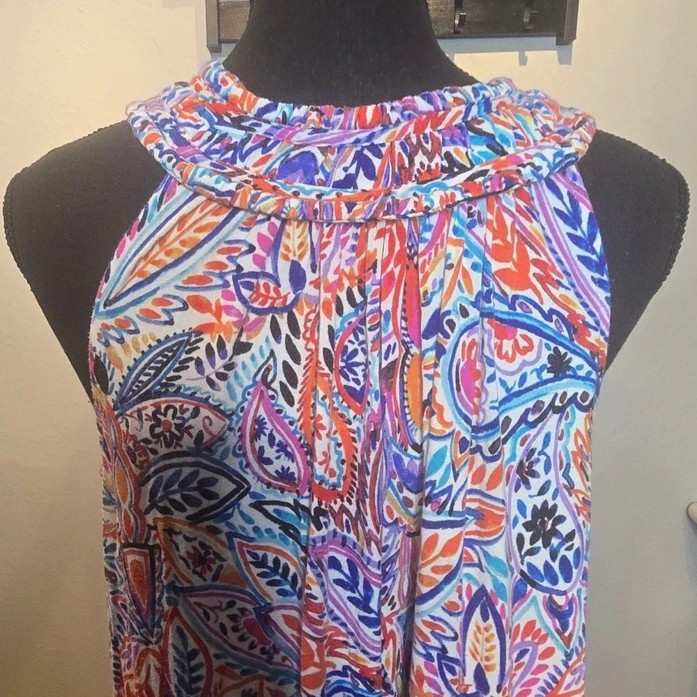 Cupio Shift Dress Womens Large Multi Color Paisley Halter Neck Sleeveless